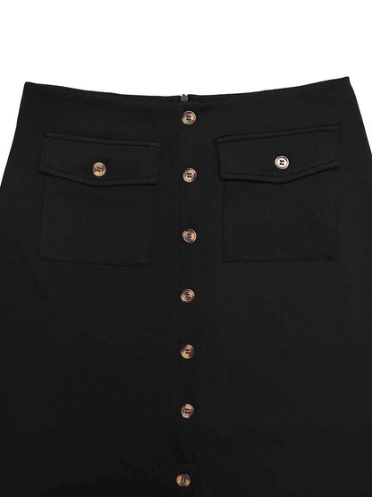 Button-Front Midi Skirt with Pockets
