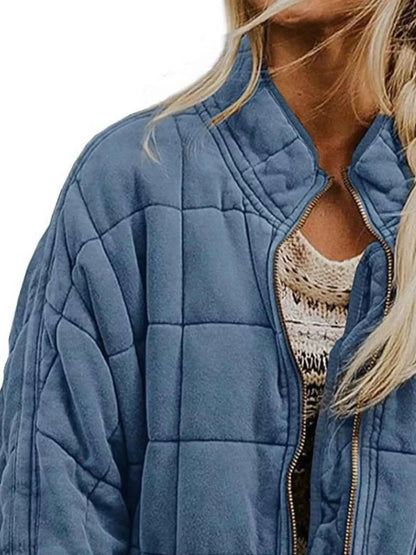 Full Size Zip Up Quilted Bomber Jacket Plus Size