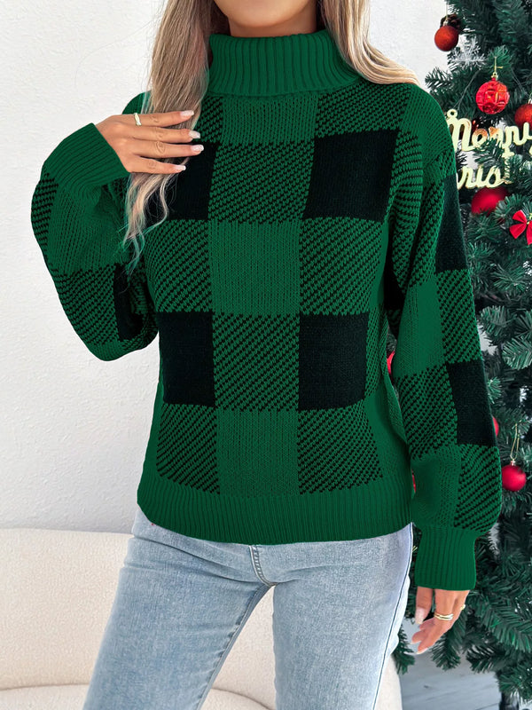 Cozy Plaid Turtleneck Sweater