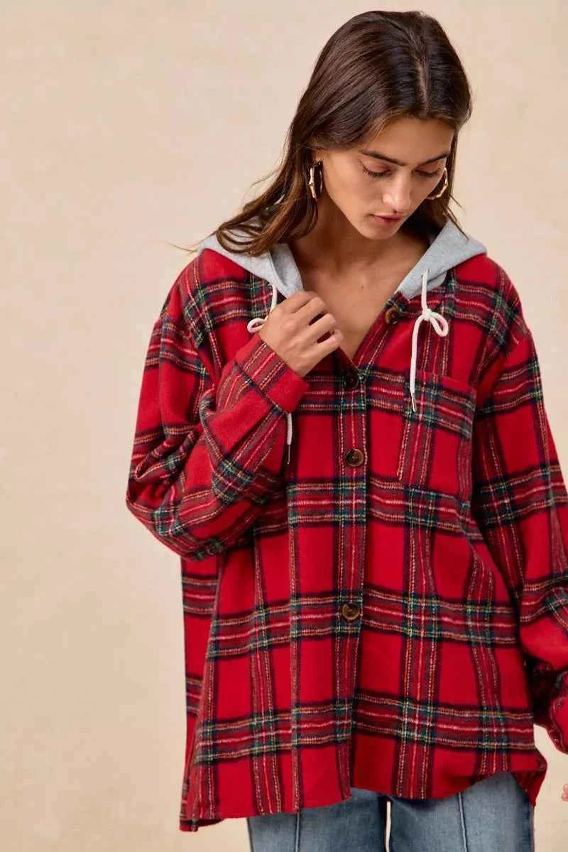 BiBi Brushed Plaid Hooded Jacket