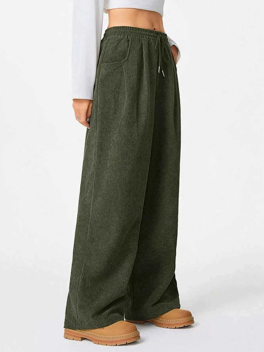 Relaxed Fit Corduroy Pants with Drawstring