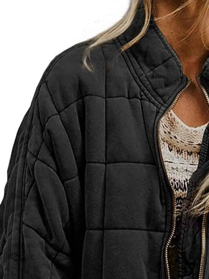 Full Size Zip Up Quilted Bomber Jacket Plus Size