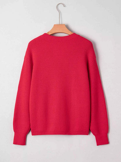 Sequin Bow Accent Sweater with Drop Shoulder Design