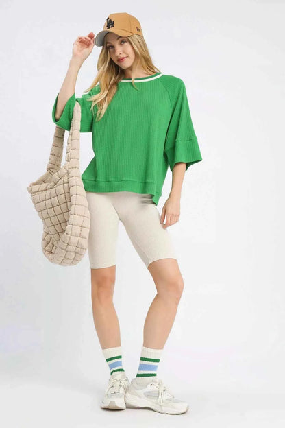 Umgee Ribbed Knit Top with Contrast Trim