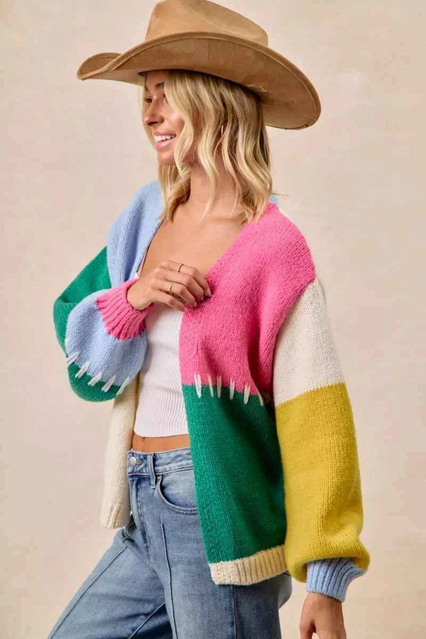 Chic Color Block Cardigan