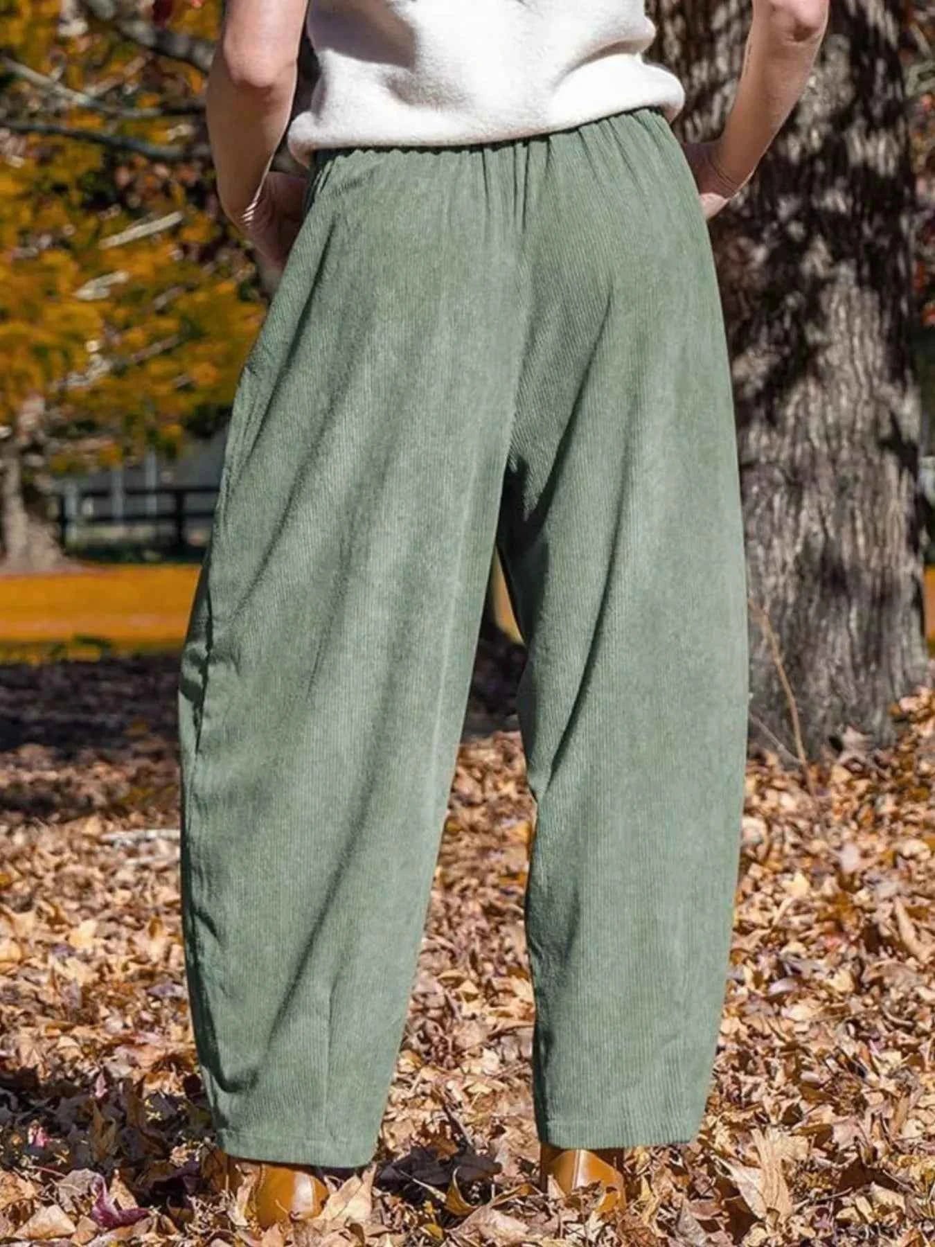 Casual Corduroy Wide Leg Pants with Pockets