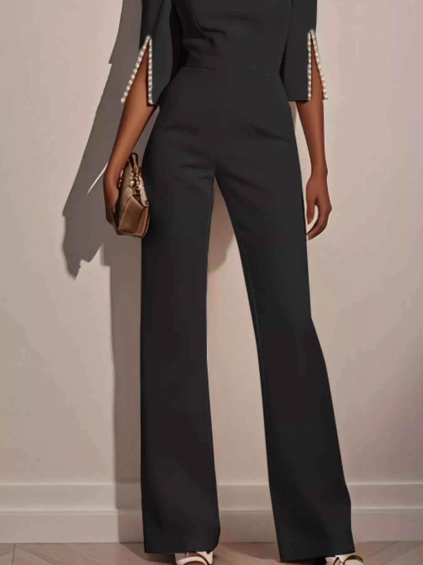 Wide-Leg Jumpsuit with Slit Sleeve