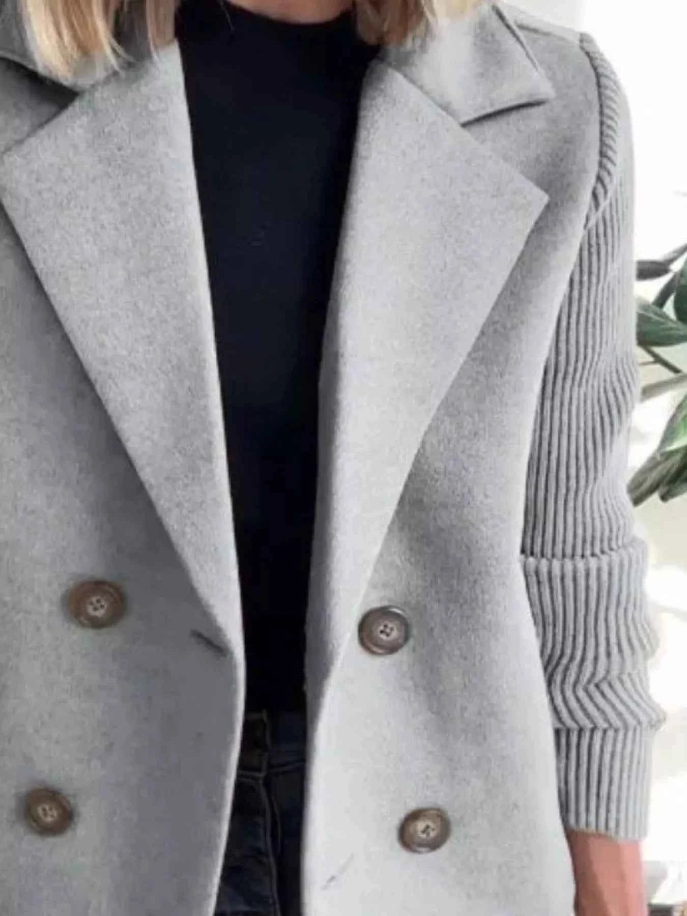 Full Size Knit Sleeve Double-Breasted Outerwear Plus Size