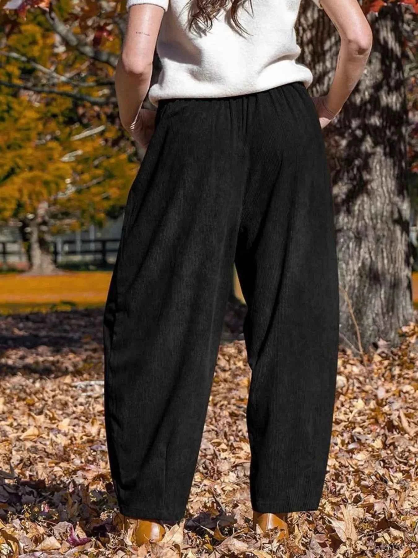 Casual Corduroy Wide Leg Pants with Pockets
