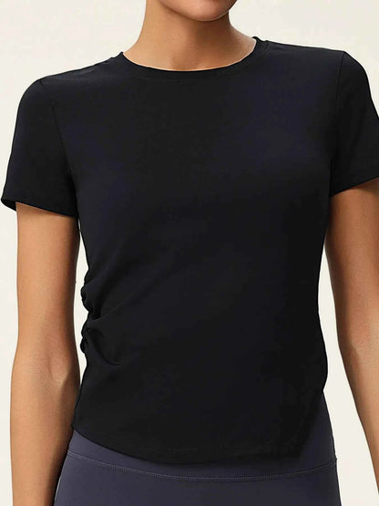Full Size Slit Round Neck Short Sleeve Active T-Shirt Plus Size